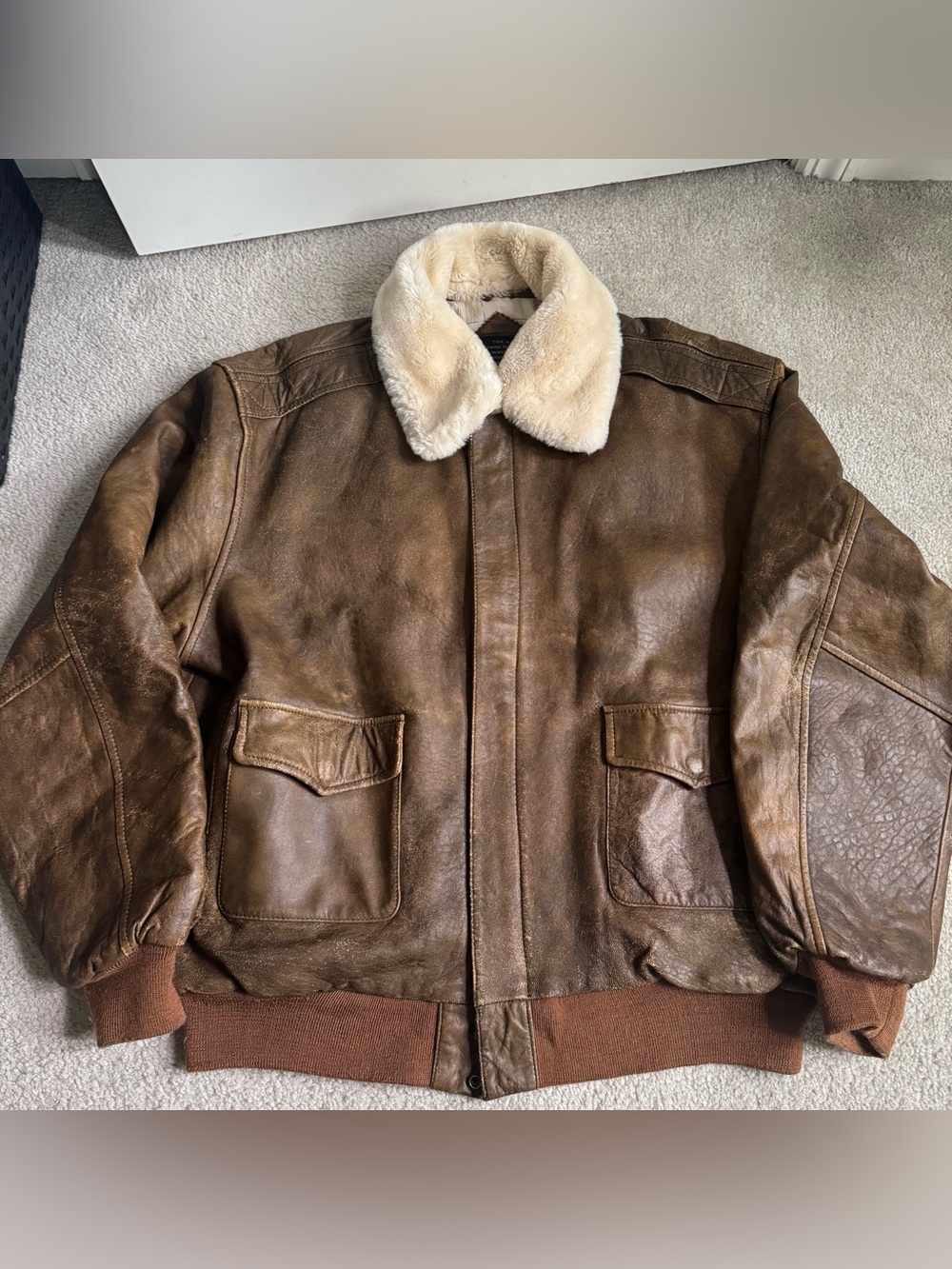 Vintage B-McCoys A2 Flight Bomber Jacket Brown US Army Air Force Fur Collar XXL